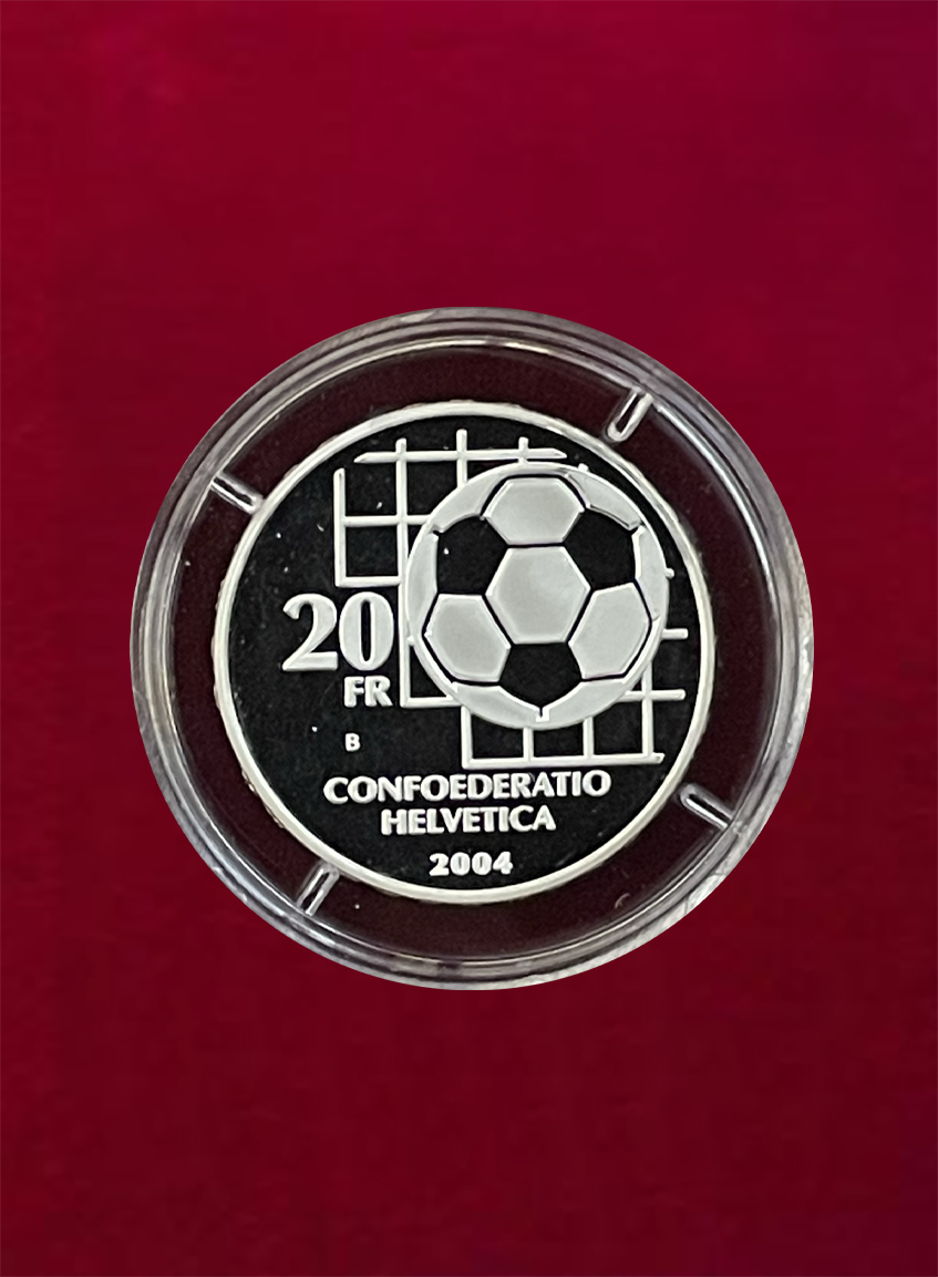 【スイス】20フラン（FRANCS）FIFA100周年記念銀貨　2004 B　プルーフ　ケース付き
