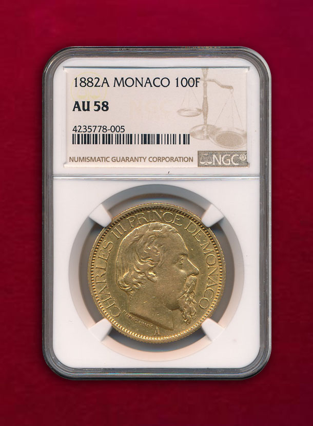 【 モナコ 】100 Francs 1882-A シャルル3世