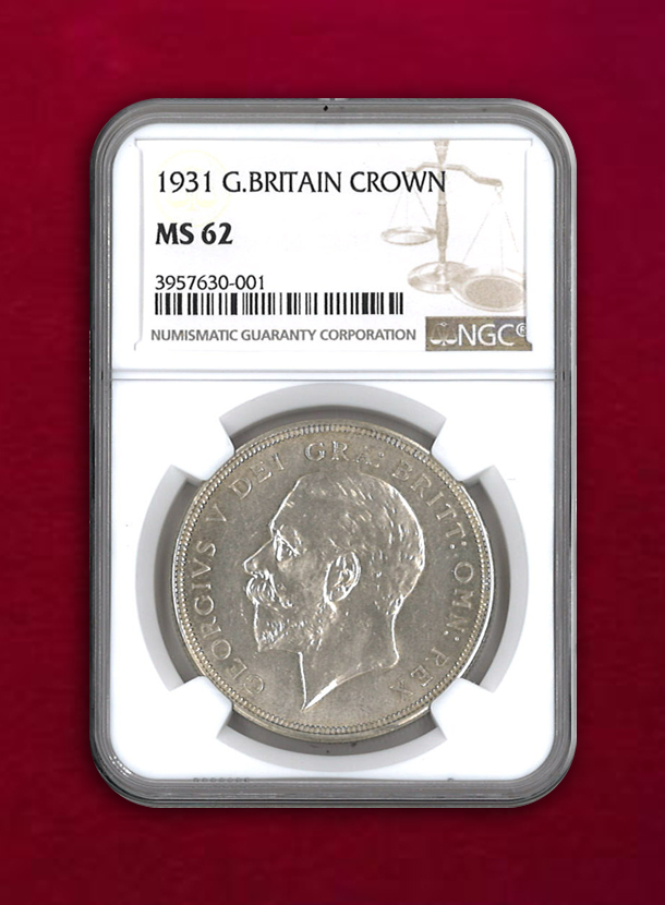 【イギリス】GREAT BRITAIN クラウン銀貨　ジョージ5世　1931　NGC MS62