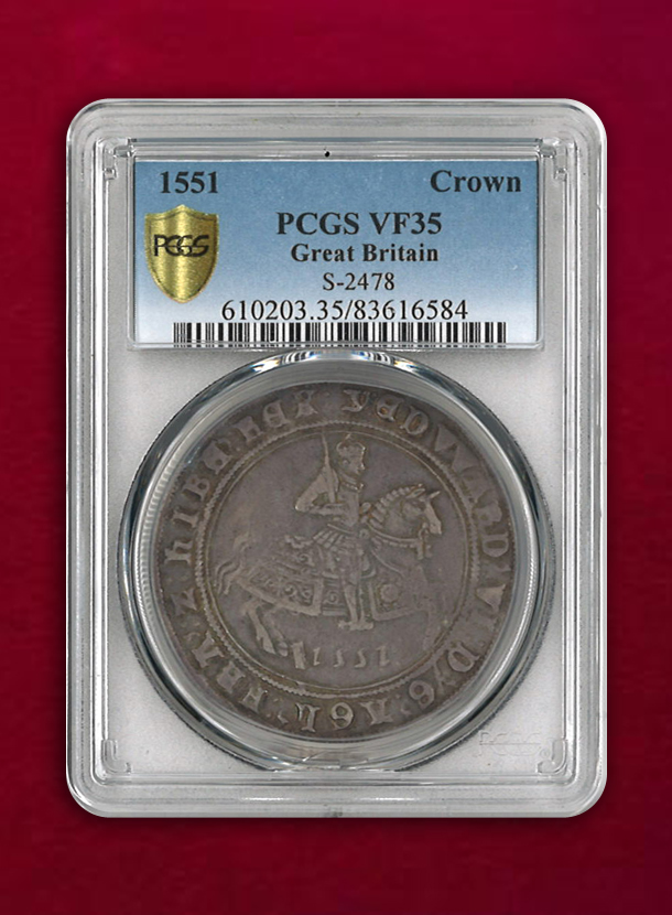 【イギリス】GREAT BRITAIN　クラウン銀貨　1551　PCGS VF35