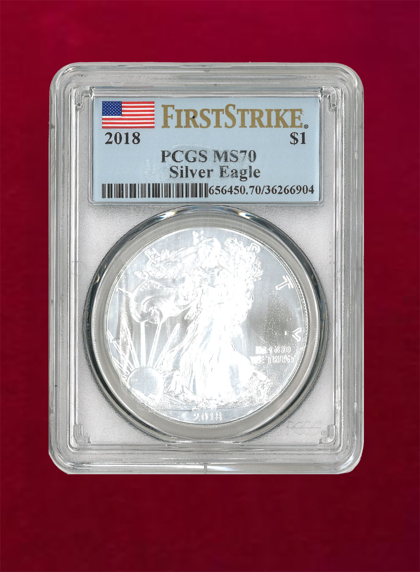 【U.S.A】Silver Eagle $1　2018　First Strike　PCGS MS70（ケース難あり）