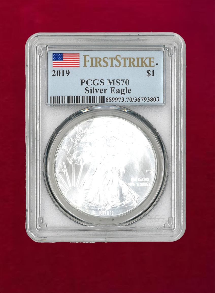 【U.S.A】Silver Eagle $1　2019　First Strike　PCGS MS70（ケース小難あり）