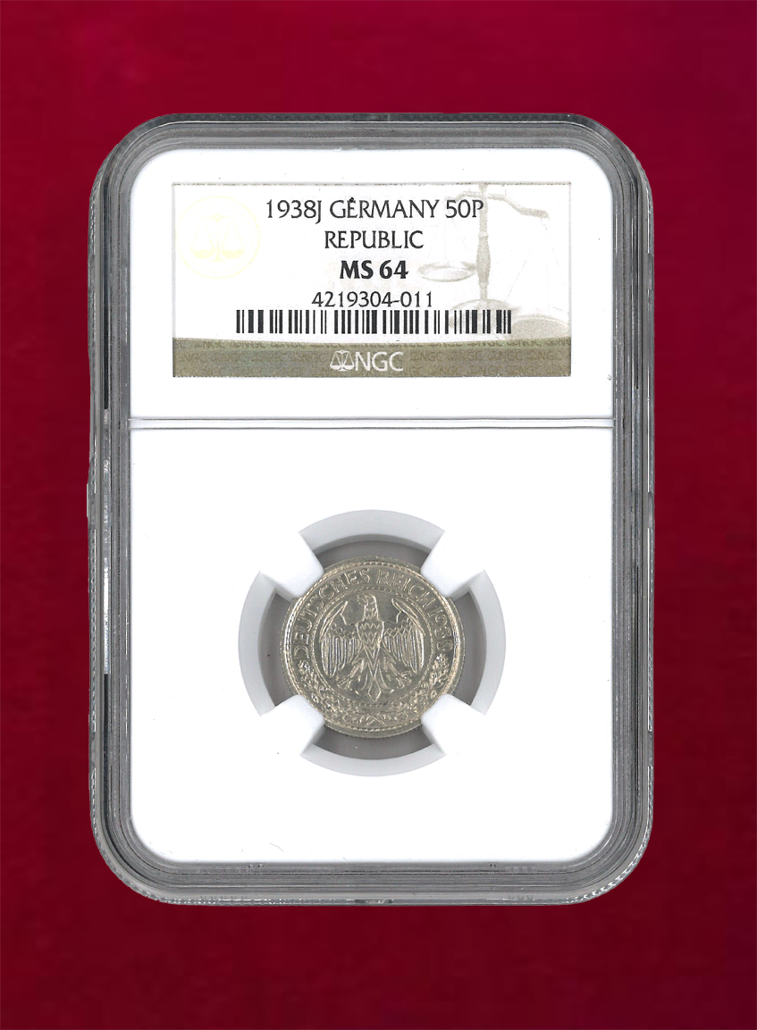 【ドイツ　ワイマール共和国】50P　1938J　NGC MS64