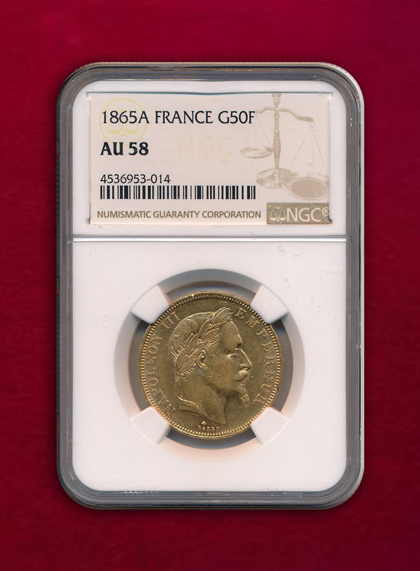 【フランス】50 Francs　1865-A　ナポレオン3世　パリ